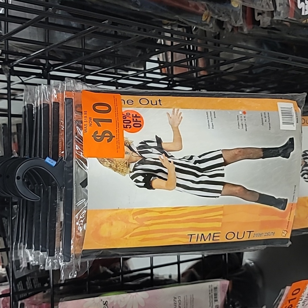 Girls Referee costume front zip up dress white black stipes whistle